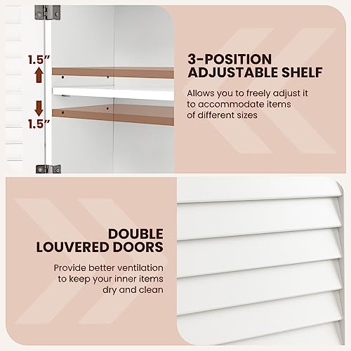Tangkula Wall Mounted Bathroom Cabinet with Open Shelf & Bar, Medicine Cabinet with Double Louvered Doors, Wall Storage Cabinet with Adjustable Shelf, for Bathroom Living Room Kitchen (White) - color: White