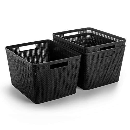 BINO | Woven Plastic Basket | Large (Black), 3-Pack | THE JUTE COLLECTION | Home Organization, Space - Saving Storage, Stylish Design | Jute Basket | Plastic Storage Basket - color: Black, size: 3PK- L