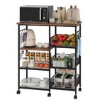 SWTYMIKI Kitchen Island Cart on Wheels - 28.35x14.57in Rolling Kitchen Table Cart with Storage Shelves, 6 Removable Hooks& Locking Casters, Coffee Bar Cabinet for Dining Room Pantry Office, Espresso - size: 28x14.57in, style: Espresso