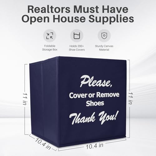 Opret Large Shoe Cover Box Blue, Real Estate Agent Supplies, Disposable Shoe Cover Dispenser Box for Open House, Please Cover or Remove Shoes, Foldable Storage Bin for Bootie - color: Blue