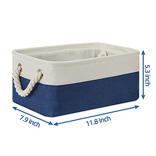 Temary Small Storage Baskets for Shelves, 6 Pcs Empty Gift Baskets for Organizing Clothes, Books, Fabric Storage Bins with Rope Handles (White&Blue,11.8 L x 7.9 W x 5.3 H inches) - color: Blue&white, size: 11.8L x 7.9W x 5.3H inches (6pcs)