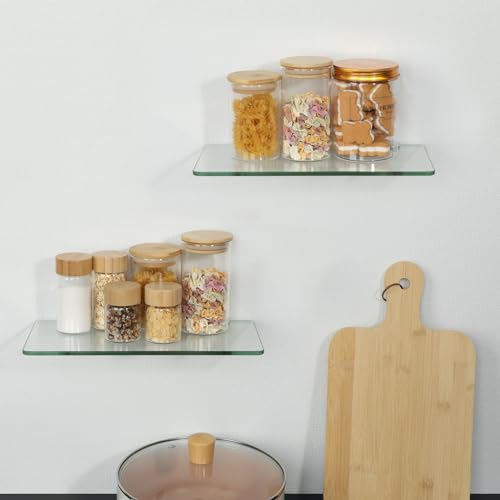 SAYAYO Glass Floating Shelves for Wall, Tempered Glass Shelves for Bathroom, Living Room, Bedroom, Office, Toilet, Kitchen Decor, 12 Inch Set of 2, Clear - color: Clear, size: 2 PCS