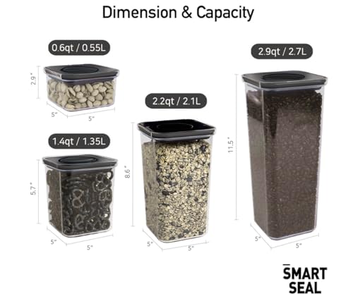 Neoflam Airtight Smart Seal Food Storage Container (Set of 3) | Crystal Clear Body, Matte Black Lid | Modular, Stackable, Nestable Design | Easy to Clean, BPA Free (Square, 1.4L)
