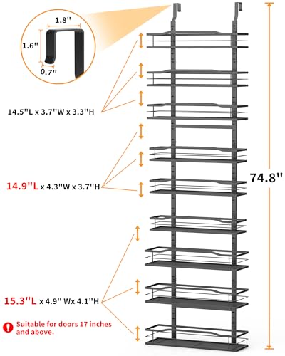 Moforoco 9-Tier Over The Door Pantry Organizer, Pantry Organization and Storage, Black Hanging Basket Wall Spice Rack Seasoning Shelves, Home & Kitchen Bedroom Bathroom House Essentials - color: Black, size: 9-Tier Standard