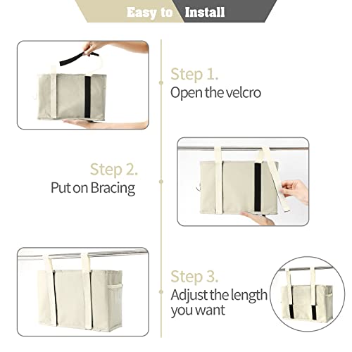 Bseash Bunk Bed Organizer, Bedside Caddy Hanging Bed Organizer Storage Bag with 4 Pockets and 2 Hooks, for College Dorm Rooms Bed, Hospital Bed, Baby Bed Rails, 600D Oxford Cloth (Beige) - color: Beige, size: Small