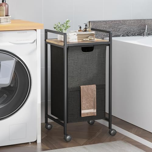 Laundry Hampers,Laundry Basket， Laundry Sorter with Top Shelf & Removable Washable Bags & Side Pockets for Laundry Room organization, Bathroom and Dorm, Rustic Brown and Black - color: 1 bag-Black