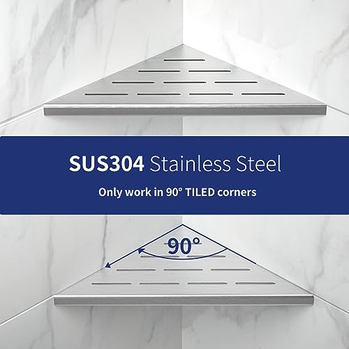 8'' Corner Shower Shelf 2PCS, 304 Stainless Steel Recessed Bathroom Shelves for Tiled Wall, Grout in Shelf (8'', Silver) - color: Silver, size: 8''
