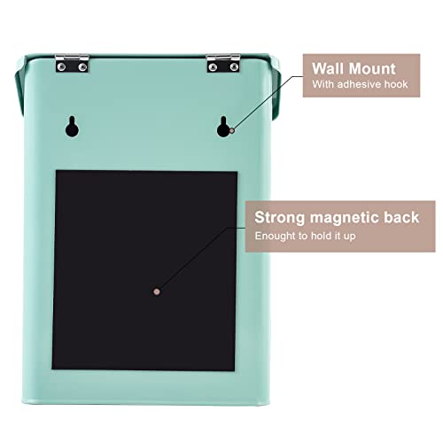 SUBEKYU Metal Magnetic Lint Bin for Laundry Room, Wall Mounted Lint Box Holder with Lid for Dryer, Light Green - color: TiffanyBlue