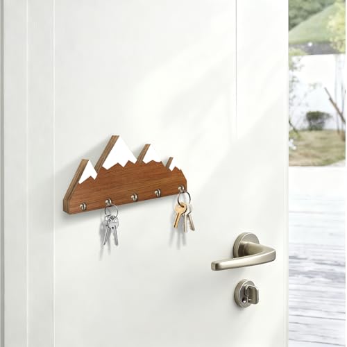 Snow Mountain Design Wooden Key Holder - Wall Mounted Key Holder Rack Organizer Hanger with 5 Hooks for Wall Express Love Art Decor for Entryway Front Door Hallway Office(4 x 8 inch) - A02 - color: Snow Mountain
