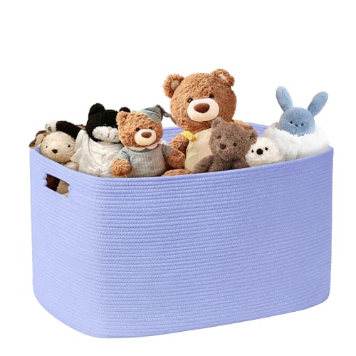 86L Large Baby Girls Laundry Basket for Nursery Storage,Cute Woven cotton Rope Baskets for Kids Toy，Gifts, Boho Square Wicker Blanket hamper for Living Room,Bedroom Dirty Clothes,Blue Purple - color: Blue Purple, size: 86L