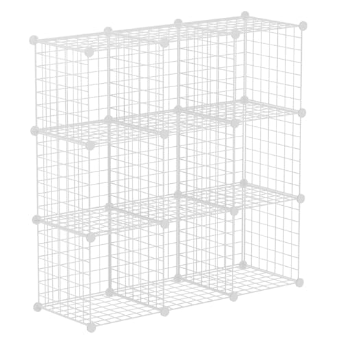 HUBSON Wire Cube Storage Organizer, Book/Toy/Craft/Potted Plants and petCloset Organizers and Storage Shelves, 9-Cube Freely Combinable Metal Grids Storage Shelf, White Iron - color: White Iron, size: 9 Cubes