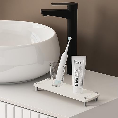 Kitchen Sink Caddy Water Absorbing Stone Tray For Sink, Diatomite Bathroom Countertop Tray Organizer, Faucet Stone Drying Mat Coaster Soap Dish Sponge Dispenser Holder (White) - color: White