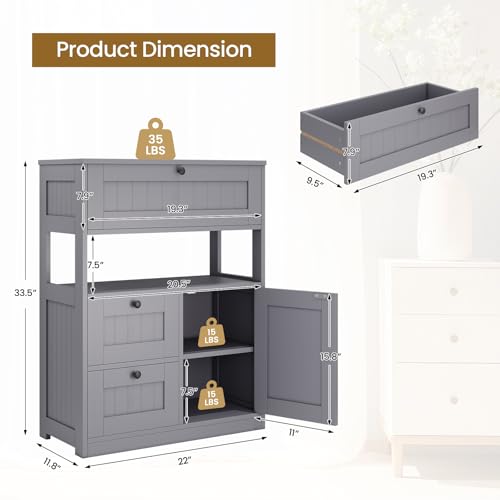 GRUSIGN Bathroom Cabinet, Modern Bathroom Floor Storage Cabinet Organizer with 1 Door and 3 Drawers, Freestanding Cupboard for Kitchen/Living Room Use - color: Grey