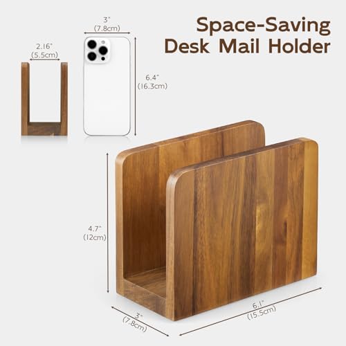 Acacia Wood Mail Organizer, Mail Holder for Desk, Letter Holder for Countertop, Small Envelope Holder, Desk Organizers and Accessories for Home Office - color: Acacia