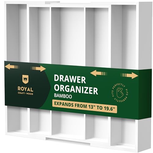 ROYAL CRAFT WOOD Luxury Bamboo Kitchen Drawer Organizer - Silverware Organizer - Utensil Holder and Cutlery Tray with Grooved Drawer Dividers for Flatware and Kitchen Utensils (5 Slot, White) - color: White, size: 5 Slot
