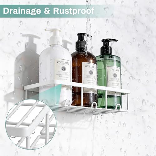 White Shower Caddy Organizer, 2 Pack Adhesive Shampoo Holder Basket Shelves for Storage and Organization, Wall Suction Bath Bathtub Rack Set for RV Camper, Bathroom Restroom Decor and Accessories - color: White, size: Large 2 Pack