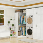 Vomavex Corner Closet System with 3 Hanging Rods, 30.8”-70.2” L Shaped Freestanding Closet Organizer for Walkin Closet, Corner Wardrobe, White