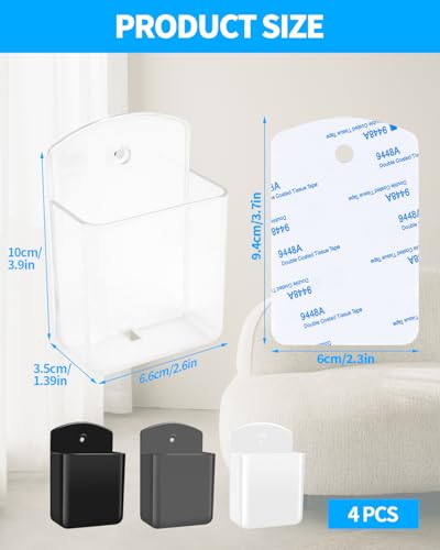 4 PCS Remote Control Holders Wall Mount, Self Adhesive TV Air Conditioner Remote Control Holder, Wall Mount Storage Holder Organizer Wall Pen Holder for Home Office School (Black White Gray Clear) - color: Black+White+Gray+Clear