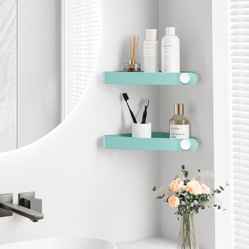 Sotfamily Plastic Shower Caddy Corner (For 90° Only), 2 Pack Adhesive Corner Shower Shelves for Bathroom Organizers and Storage, Turquoise - color: Turquoise, size: 2 Pack