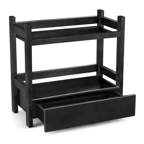Sorbus Bamboo Bathroom Counter Organizer – 2-Tier Shelf with Hidden Drawer for Vanity, Matcha Station, Bathroom Sink Organizer Countertop, Kitchen & Office Storage (13″ L x 6.5″ W x 12.6″ H) (Black) - color: Black, size: 13" x 6.5" x 12.6"