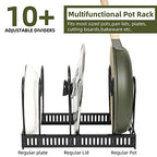 ROOHUA Pot Rack -Expandable Pan Organizer for Cabinet, Lid Holder with 10 Adjustable Compartment for Kitchen Cabinet Cookware Baking Frying Rack - color: Black