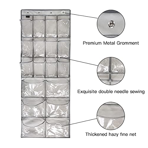 2 Pack Extra Large Hanging Crystal Clear Over Door Shoe Organizers, Closet Shoe Rack Organizer, 12+6 Pockets, 8 Hooks, Grey (59" x 21.6") - color: A-Grey&Clear