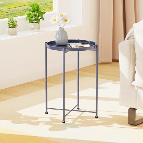 Garden 4 you Small Side Table, Blue Mini Round End Table, Tray Table with Metal Frame, Modern Nightstand for Living Room, Bedroom, Patio, Small Space, 1pcs - color: Blue, size: 1 PCS