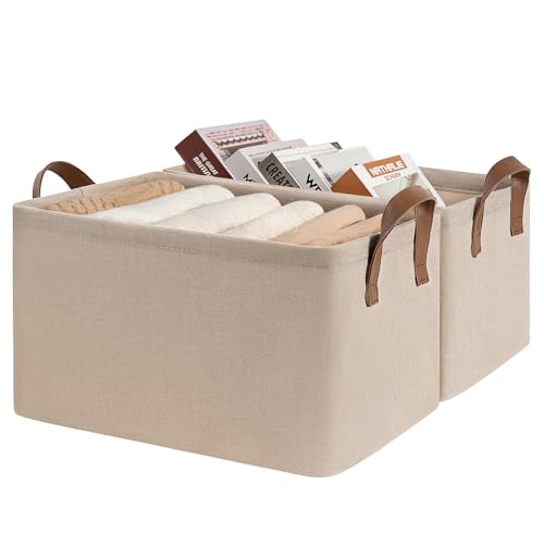 CHICVITA Storage Baskets for Shelves, Closet Fabric Storage Bins with Metal Frame, Collapsible Towel Organizer for Closet Living Room, 14 ¾" L x 10 ¼" W x 8 ¼" H, Brown, 2-Pack - color: Brown 2-Pack, size: 14 ¾" L x 10 ¼" W x 8 ¼" H