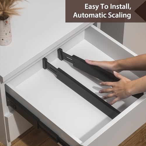 DUCOO 4 PCS Drawer Divider, 17"-22" Adjustable Bamboo Drawer Dividers Organizers, Expandable Separators for Kitchen, Clothes, Dressers, Home, Office, Black - color: Black