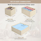 Dresser Drawer Organizers, Drawer Organizer Clothes Set for Nursery, Closet, Bedroom-12 Pack Foldable Fabric Drawers Organizer Storage Dividers for Sock, Bra, Lingerie, Undies, Baby Clothes, Beige