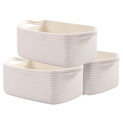 OIAHOMY Cotton Rope Storage Baskets | Decorative Storage Basket for Closet Storage, Home Organizing Bins and Nursery Decor | Cotton Rope Woven Baskets for Storage Shelf, Pure and White - color: Pure and White