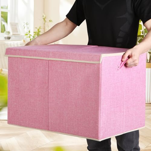 122L Large Toy Box Chest with Lid, Foldable Toy Storage Organizer Bin Boxes with Removable Divider for Kids, Boys, Girls, Nursery, Playroom, 26"x17" x17"(Linen Pink) - color: Extra Large Pink