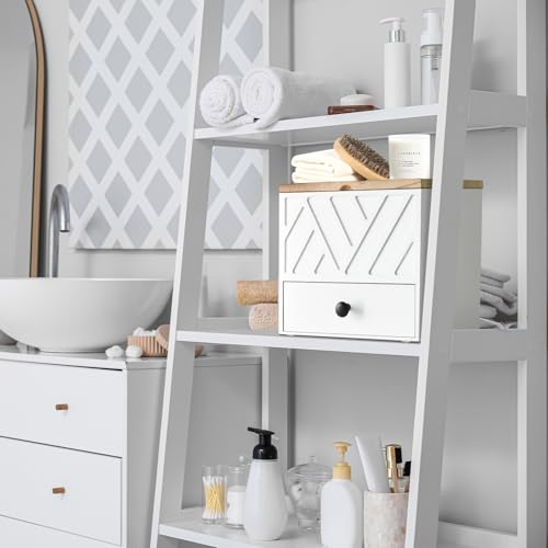 Tampon Holder for Bathroom Decor, Feminine Product Organizer with Lid and Drawer, Shark Week Tampon Storage, Wood Pad and Tampon Organizer for Toilet Organizer, Bathroom Accessories Box for Girl Stuff - color: White