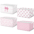 4 Pcs Pink Bow Storage Basket for Gifts Collapsible Girls Coqutte Pink Storage Bins with Handle Cute Preppy Foldable Laundry Organizer for Home Bathroom Bedrooms Baby Clothes Toys Books - style: Pink Bowknot