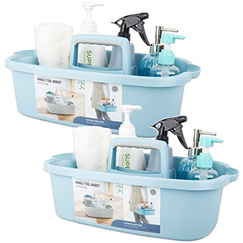 Large Cleaning Supplies Caddy Portable Shower Basket Supply Organizer with Handle Plastic Bucket Tool Storage for Bathroom, Bedroom, Kitchen, College Dorm, Garden, Blue 2 Pack - color: Blue, size: Large, 2pcs