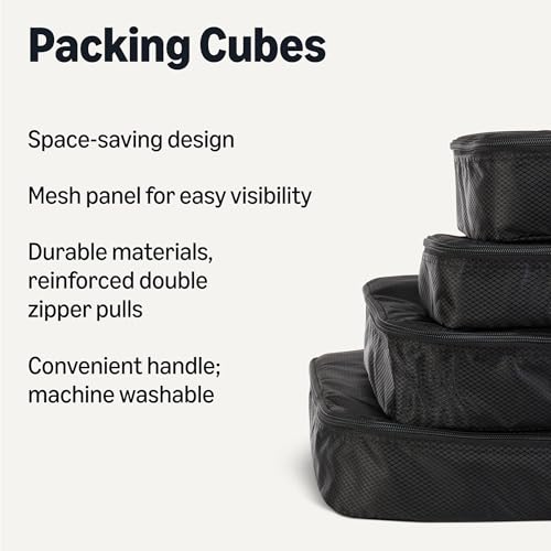 Amazon Essentials 4-Piece Space-Saving Packing Cubes Travel Accessories Set, Luggage Organizer with Double Zipper, Mesh Top, Small/Medium/Large/Slim, Black (Previously Amazon Basics) - color: Black, size: 1 x Large, 1 x Medium, 1 x Small, 1 x Slim