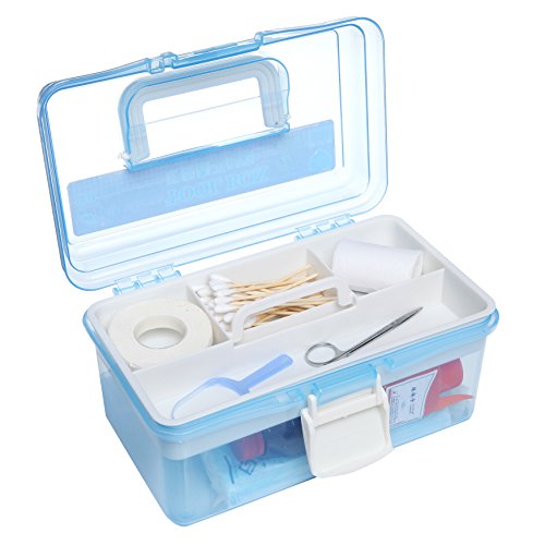 MyGift 10 Inch Plastic Storage Box with Removable Tray, Blue Craft Organizer and Art Storage Box, Multipurpose Storage Container for Tools, Playdoh, Bead, Sewing, Medicine, Tackle, Art Supply