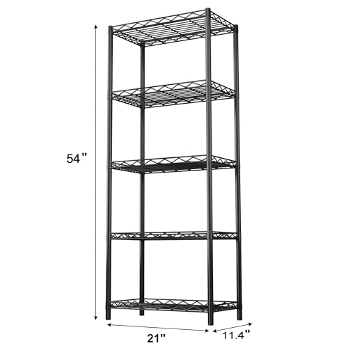 HOMEFORT 5-Tier Wire Shelving 5 Shelves Unit Metal Storage Rack Durable Organizer Perfect for Pantry Closet Kitchen Laundry Organization in Black - color: Black, size: 21"W x 11"D x 54"H
