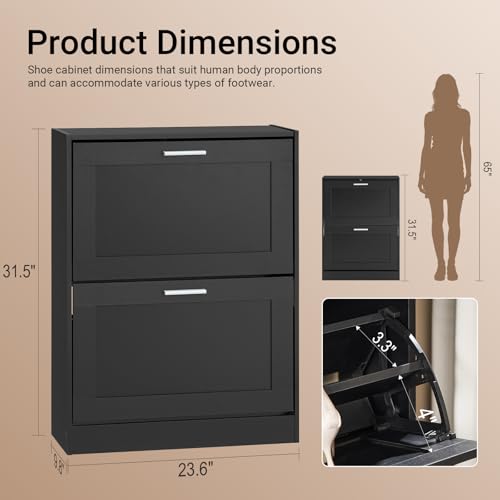 Haotian Shoe Cabinet Storage for Entryway, Narrow Shoe Cabinet with Two Flip Drawers to Save Space, Shoe Rack Cabinet for Front Door Entrance Hallway (Black) - color: Black, size: 2-Drawers
