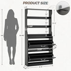 IRONCK Tall Shoe Cabinet with 2 Flip Drawers, Narrow Hidden Shoe Storage Cabinet with Shelves, Slim Freestanding Shoe Organizer for Entryway, Hallway, Black - color: Black