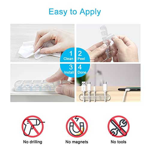 INCHOR Cord Organizer, Clear Cable Clips Cable Management, Cable Organizers USB Cable Holder Wire Organizer Cord Clips, 2 Packs Cord Holder for Desk Car Home and Office (5, 3 Slots) - color: Clear
