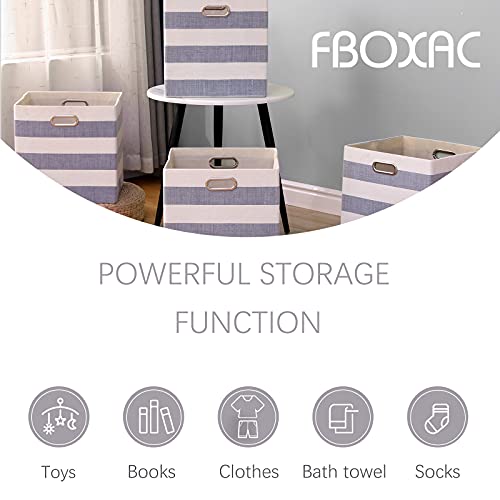 Cube Storage Bins 13×13 Fabric Foldable Box with Handles, Collapsible Organization Basket Set of 4 Large Capacity Drawer for Closet Shelf Cabinet Bookcase Bedroom, Grey-white Stripes - color: Stripes