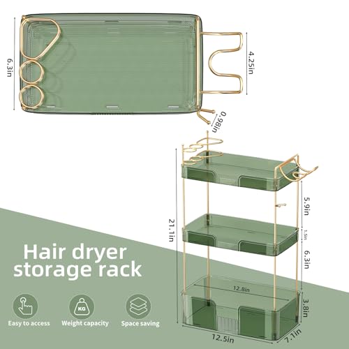 Akinbas 3 Tier Bathroom Organizer Countertop Makeup Perfume Tray Skincare Organizer Comes with Hair Dryer Rack and Toothbrush Holder for Bathroom Dresser Vanity (Green) - color: Green, size: NEW-3 Tier