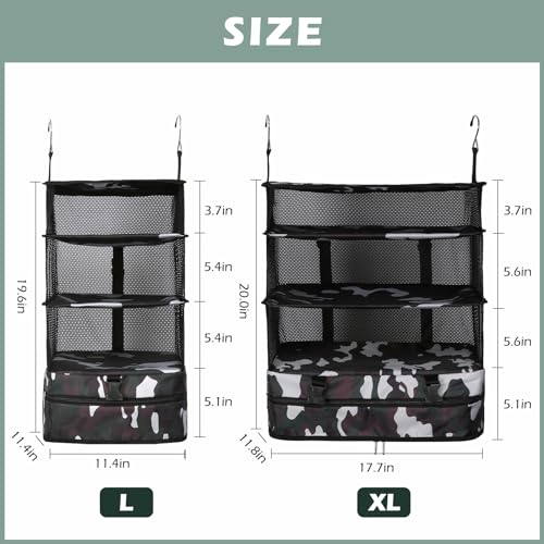 Surblue Hanging Closet Storage Bag Collapsible 3-Shelf Washable Oxford Fabric with 2 Hooks (XL 17.71 * 11.81 * 20in, Camouflage) - color: Camouflage, size: XL 17.71*11.81*20in