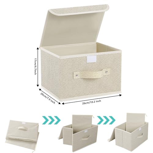 Storage Boxes, Collapsible Storage Bins with Lids, Cotton and linen cloth Storage Baskets with Handle, for Books, Closet, Bedroom, Home, 10.2x7.9x6.7 in, Grey and Beige - color: Beige/Gray, size: 10.2x7.9x6.7in(1-pack)
