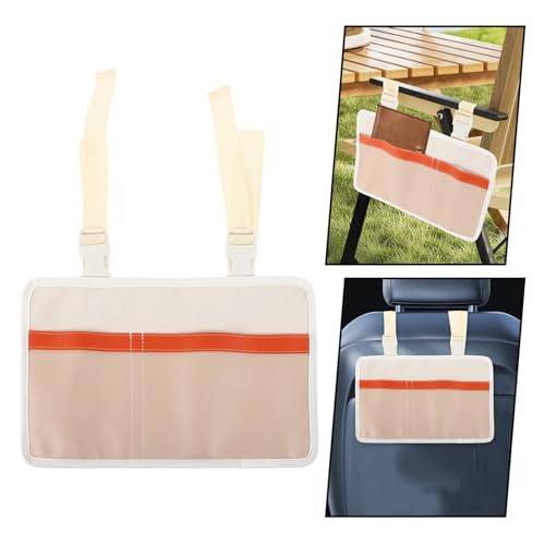 Car Seat Back Organizer Bag with Pu Pockets, Hanging Storage Pouch for Outdoor Camping and Picnic, Sofa Side Pocket in Ivory White, Portable Vehicle Storage Bag