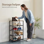 Narrow Shoe Rack for Front Door Entrance, Entryway, and Closet Shoe Organizer with 4 Sturdy Metal Mesh Shelves and Wooden Top, Holds 10 Pairs, Ideal for Storage or Display - size: 17"D x 10.24"W x 30.7"H