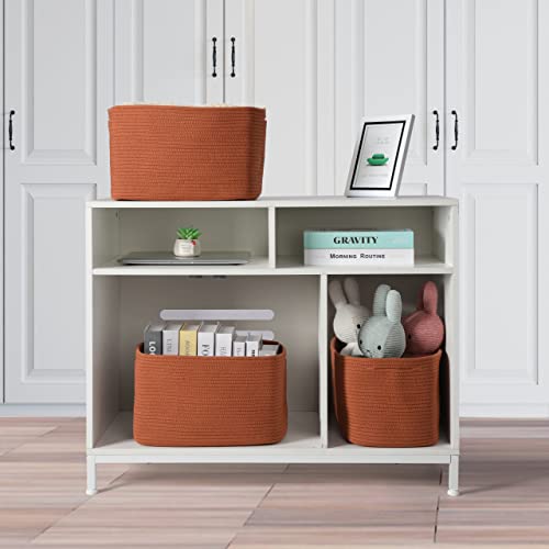 Cotton Rope storage Basket Bins Woven Basket for Organizing Shelves 15X10X9.3" Rectangle Decorative Baskets For storage Clothes Toys Books Towels Nursery basket organizer 3 pack Rust - color: Rust
