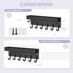 VIS'V Key Holder Wall Mount, Compact Adhesive Key Rack with Tray, 6 Hooks, 2 Mount Options, Black - color: Black