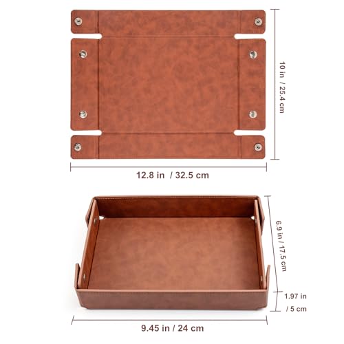 SANQIANWAN PU Leather Valet Tray Small NightStand Bedside Entry Table Trya for Phone Jewelry Glasses Keys and Coins Father's Day Birthday Gifts (Brown) - color: Brown